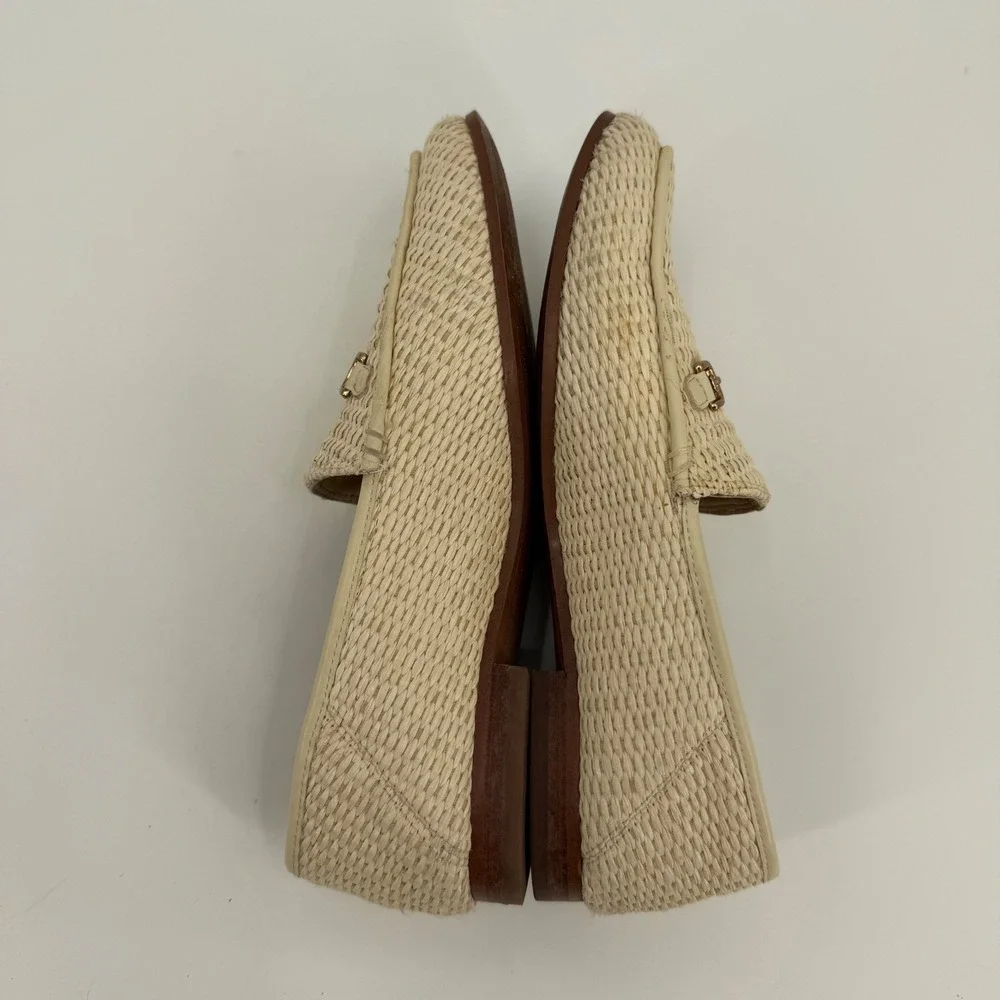 Sam Edelman Loraine Woven Horsebit Loafers Cream Raffia Flat Shoes 7M 903842
